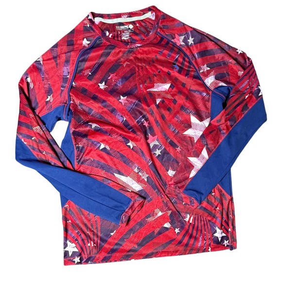 Reel Legends Performance Shirt Long Sleeve Red Stars Patriotic USA - Picture 1 of 3